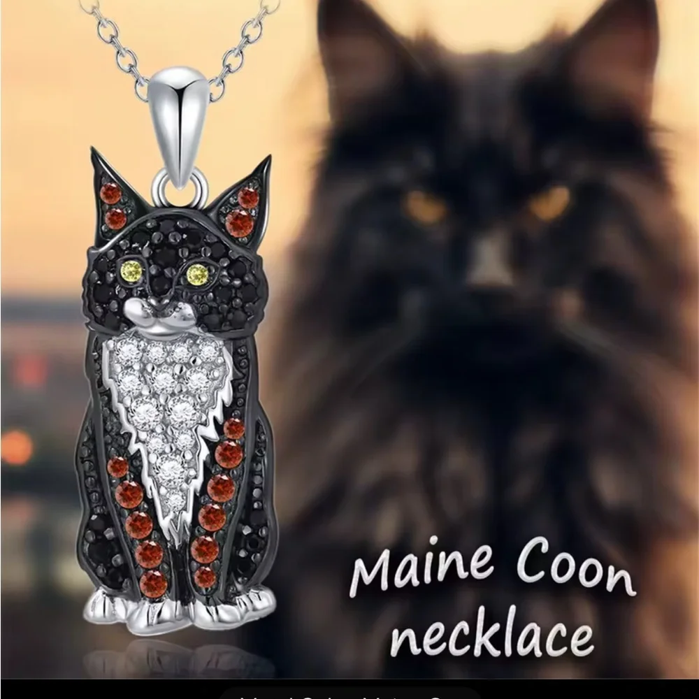 Elegant Black and Silver Cat Pendant Necklace